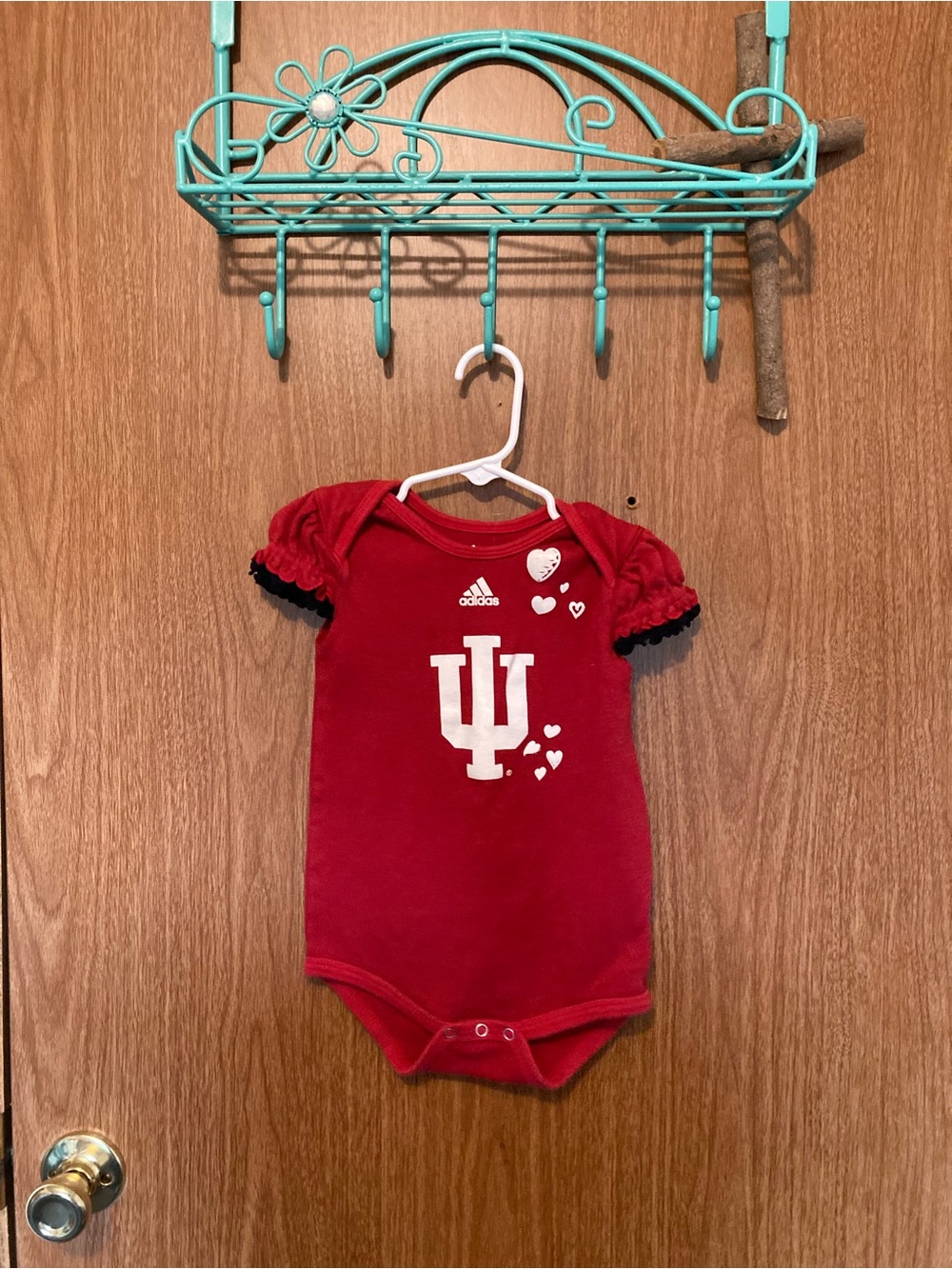 adidas Kids Red Indiana University Infant Bodysuit with Heart Accents